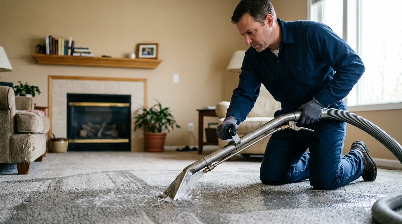 Water damage restoration technician working near Paris Crossing, IN